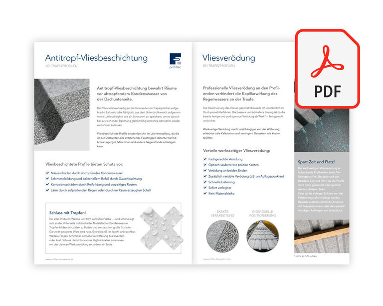Produkt-Infos zu Antitropf-Vliesbeschichtung und Vliesverödung bei Trapezprofilen