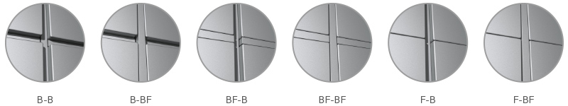 Variable Fugenbilder TRIMO Qbiss One MiWo-Paneel in den Ausführungen B-B, B-BF, BF-B, BF-BF, F-B und F-BF
