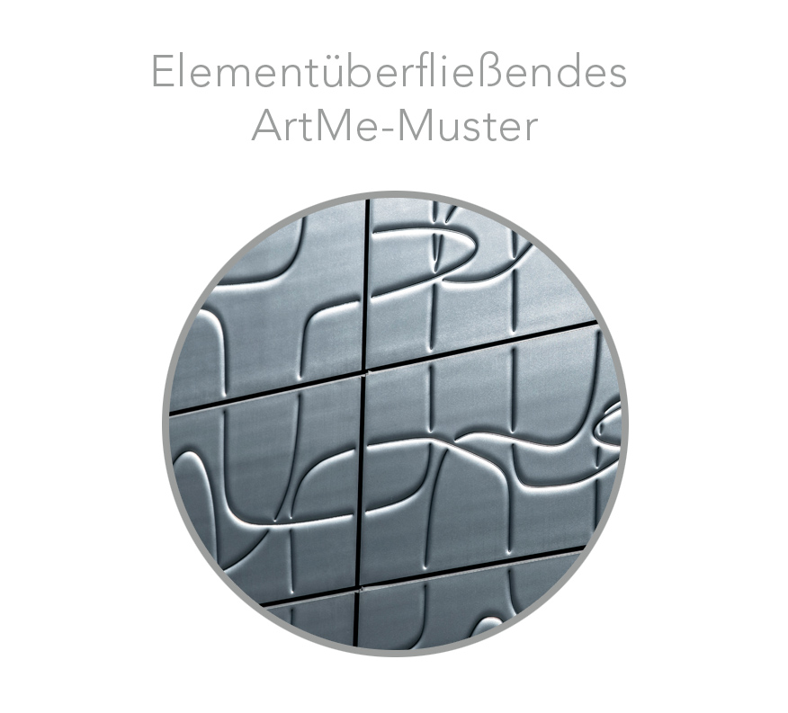 Elementüberfließendes ArtMe-Muster auf TRIMO Qbiss One Metallwandsystem